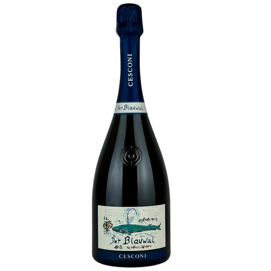 bottiglia di Trentodoc spumante, Extra Brut Riserva Der Blauwal, cantina Cesconi